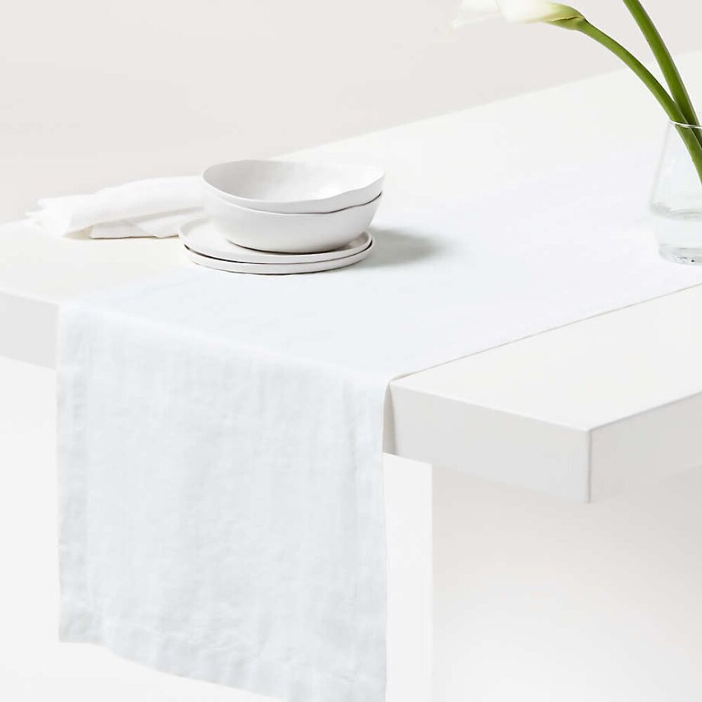 NWT CRATE BARREL Marin 120" White EUROPEAN FLAX Linen Table Runner NEW $80